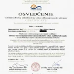 Oficiálny certifikát Mgr. Alžbety Kmecovej pre odbornú inštruktáž plávania bábätiek a detí v Bardejove.