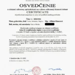 Oficiálne osvedčenie trénera plávania 2. stupňa udelené Mgr. Alžbete Kmecovej na FTVŠ UK v Bratislave.